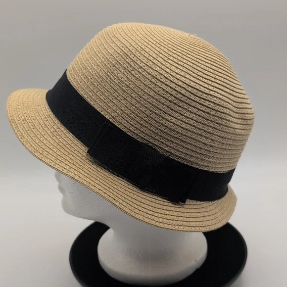 Expressions| Vintage Tan Straw Hat with Black Band - Picture 3 of 11